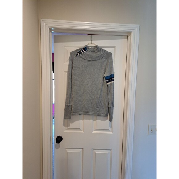 Smartwool Isto Sport Heather Grey with Blue Accent Mock Neck Sweater Size Large - Picture 1 of 13